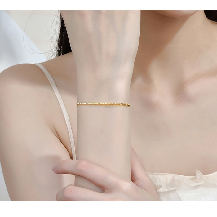 18K Solid Gold Bead Chain Bracelet Laser Glossy Charm Beautiful Jewelry 7.1"