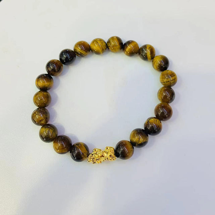 18K Solid Gold Natural Pearl Agate Tiger's Eye Bracelet Bead Beaded Lucky PiXiu Charm Jewelry