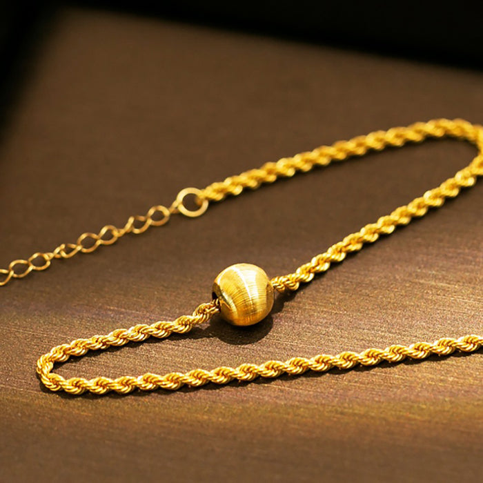 18K Solid Gold Twist Chain Bracelet 5mm Cat eye Bead Beautiful Charm Jewelry 7.1"