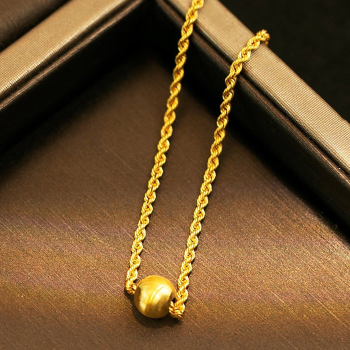 18K Solid Gold Twist Chain Bracelet 5mm Cat eye Bead Beautiful Charm Jewelry 7.1"