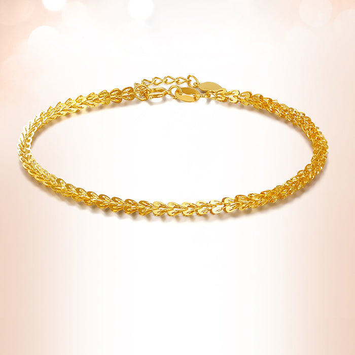 18K Solid Gold Phoenix Tail Chain Bracelet Heart Beautiful Charm Jewelry 7.1"