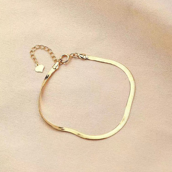 Authentic 18K Solid Gold Flat Snake Chain Bracelet Heart Elegant Beautiful Jewelry 7.1"