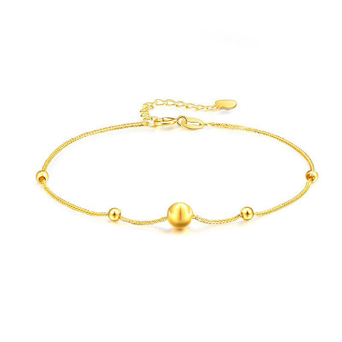 18K Solid Gold Chopin Chain Bracelet Cat Eye Bead Heart Charm Jewelry 7.1"