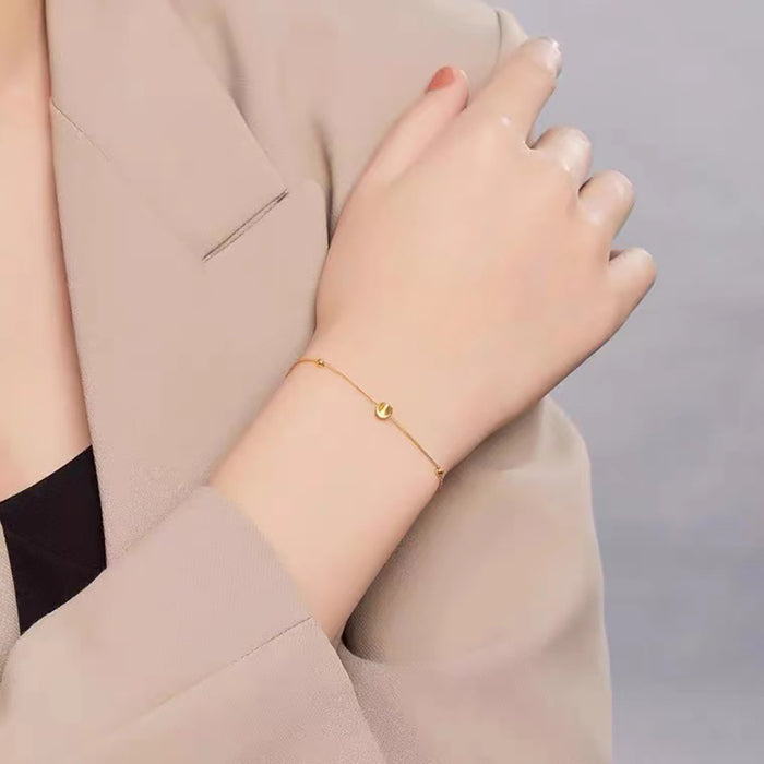 18K Solid Gold Chopin Chain Bracelet Cat Eye Bead Heart Charm Jewelry 7.1"