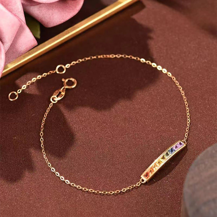 18K Solid Gold O Chain Natural Rainbow Sapphire Bracelet Beautiful Charm Jewelry