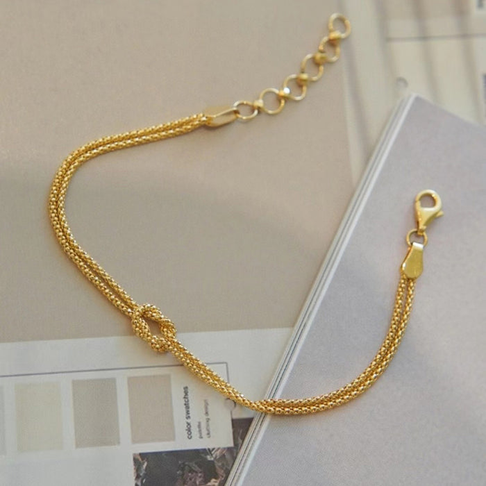 Authentic 18K Solid Gold Braided Knot Chain Bracelet Elegant Beautiful Jewelry 7.1"