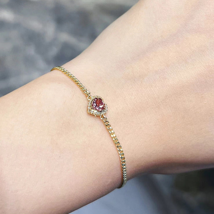 18K Solid Gold Miami Cuban Chain Bracelet Natural Tourmaline Diamond Heart Elegant Jewelry