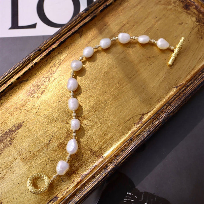 18K Solid Gold Natural Baroque Pearl Bead Chain OT Clasp Elegant Charm Necklace Jewelry