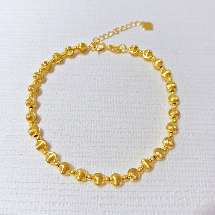 18K Solid Gold Cat Eye Bead Chain Beaded Bracelet Bright Beautiful Elegant Charm Jewelry