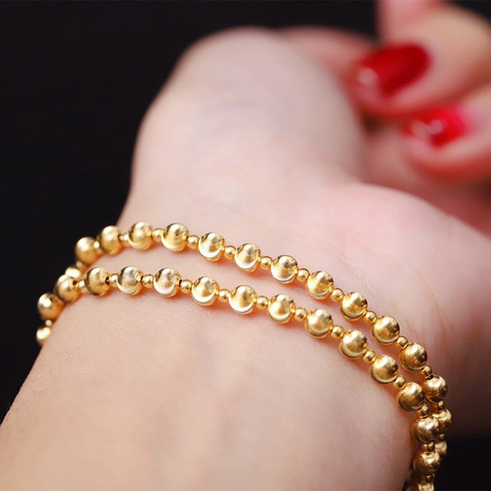 18K Solid Gold Cat Eye Bead Chain Beaded Bracelet Bright Beautiful Elegant Charm Jewelry