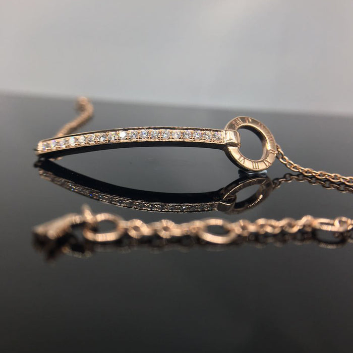 18K Solid Gold Natural Diamond Bracelet Roman Numerals Elegant Charm Jewelry