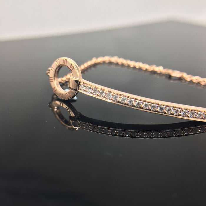 18K Solid Gold Natural Diamond Bracelet Roman Numerals Elegant Charm Jewelry