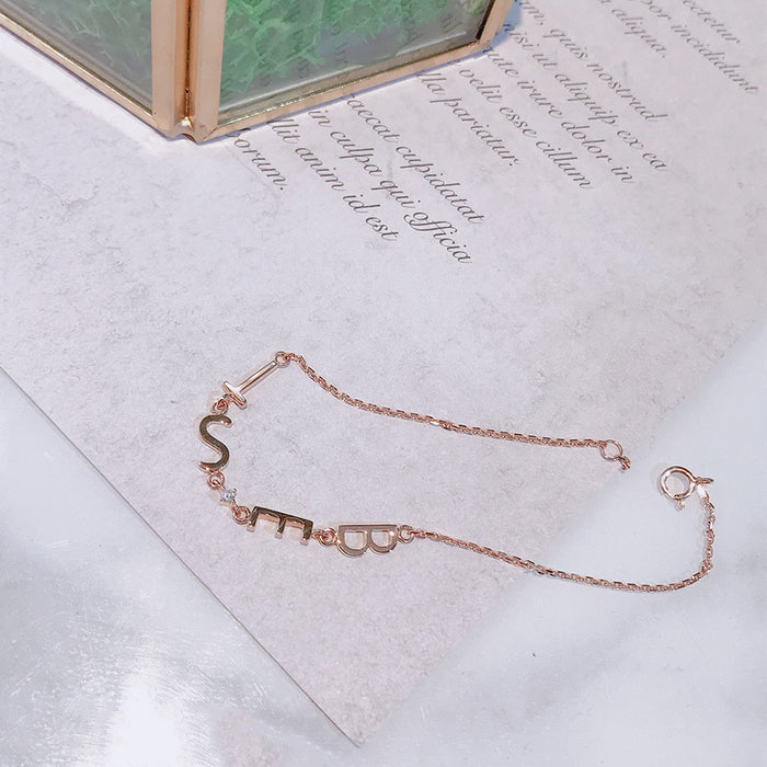 18K Solid Gold Natural Diamond Bracelet Letters BEST Elegant Charm Jewelry 7.3 in