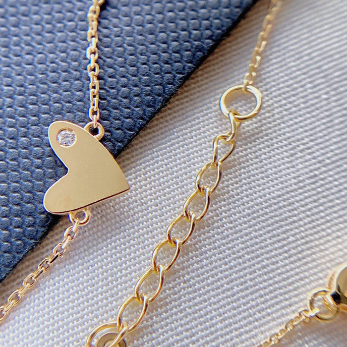 18K Solid Gold Natural Diamond Bracelet Loving Heart Elegant Jewelry 6.7 in