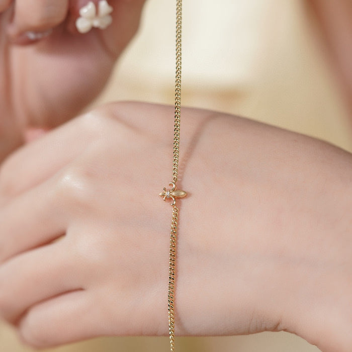 18K Solid Gold Natural Diamond Bracelet Miami Cuban Chain Flowers Elegant Jewelry 7.1"