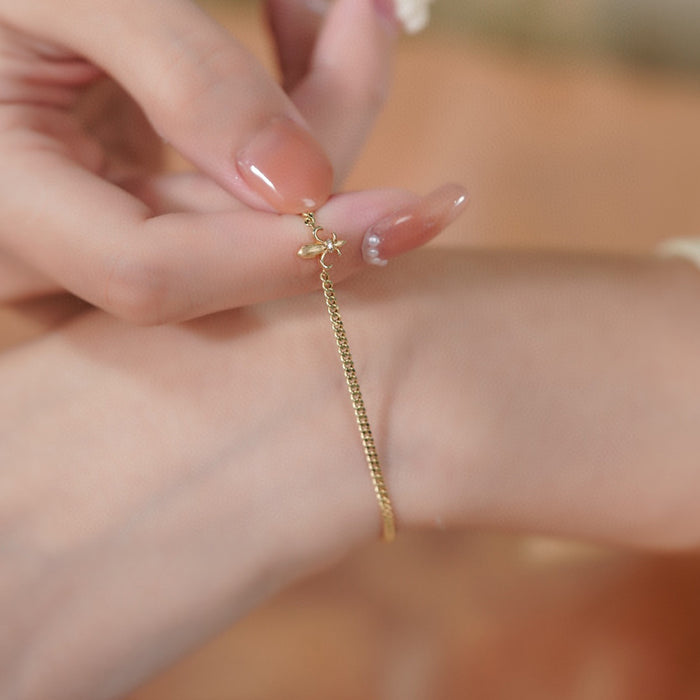 18K Solid Gold Natural Diamond Bracelet Miami Cuban Chain Flowers Elegant Jewelry 7.1"