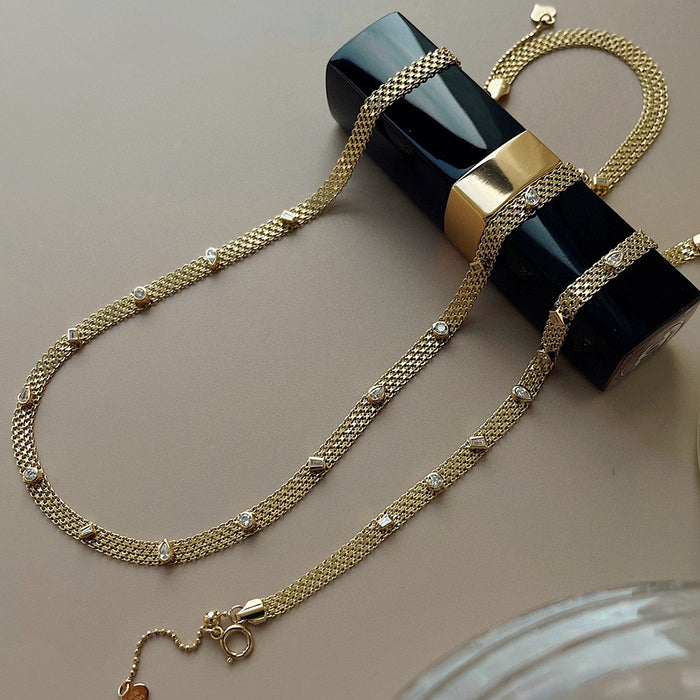 18K Solid Gold Natural Irregular Diamond Bracelet Braided Multiple Layer Chain Jewelry 7.1"