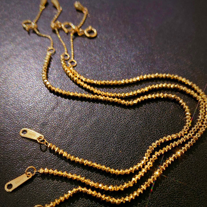 18K Solid Gold Bead Chain Beaded Bracelet Glossy Elegant Charm Jewelry 7.1"