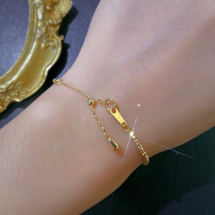 18K Solid Gold Bead Chain Beaded Bracelet Glossy Elegant Charm Jewelry 7.1"