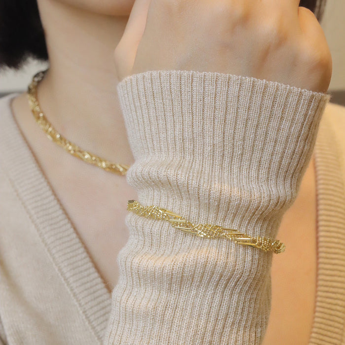18K Solid Gold Bead Braided Rotation Chain Bracelet Elegant Charm Jewelry 7.1"