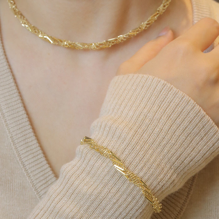 18K Solid Gold Bead Braided Rotation Chain Bracelet Elegant Charm Jewelry 7.1"