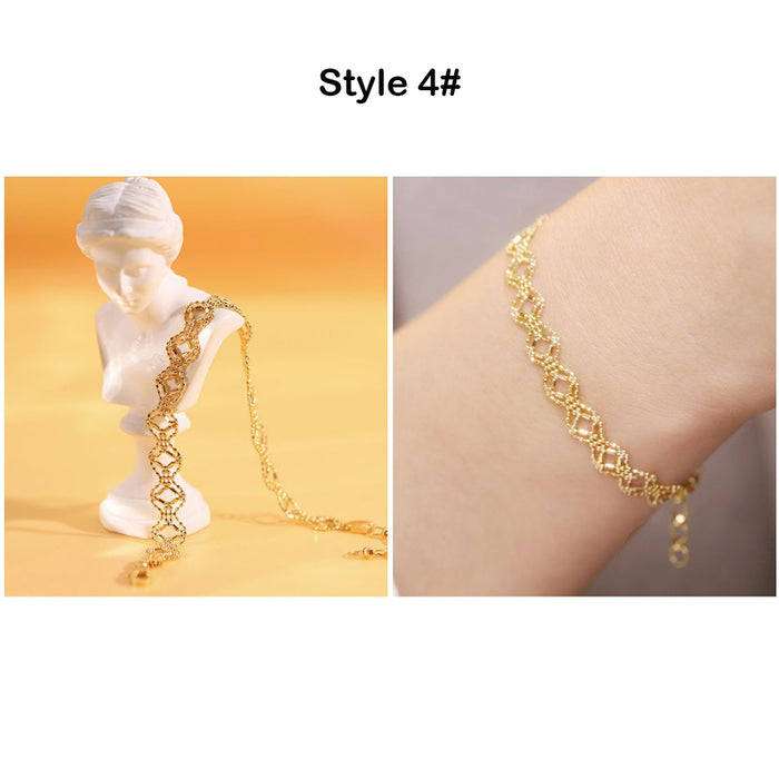 18K Solid Gold Bead Braided Wide Chain Lace Bracelet Elegant Charm Jewelry 7.1"
