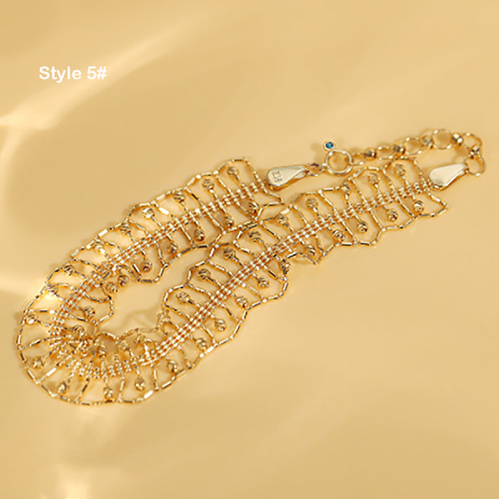 18K Solid Gold Bead Braided Wide Chain Lace Bracelet Elegant Charm Jewelry 7.1"