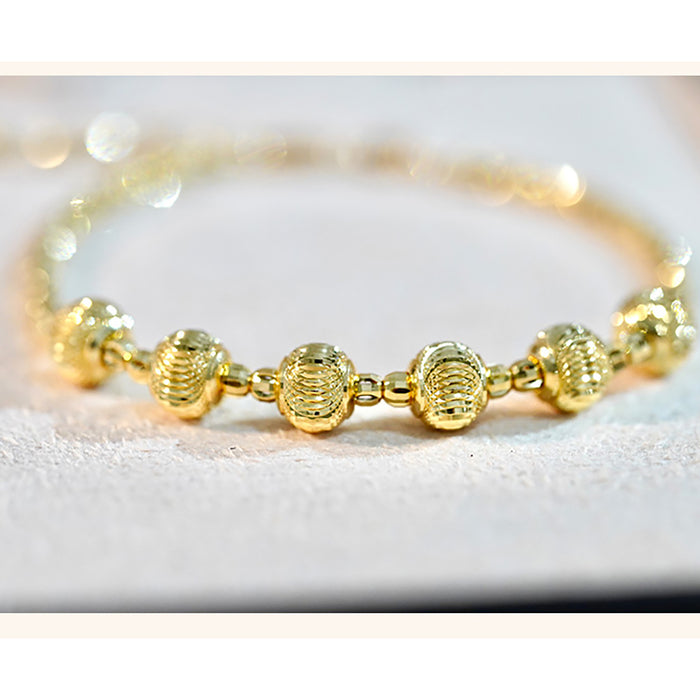 18K Solid Gold 6mm Round Cat's Eye Bead Beaded Bracelet Charm Jewelry 7.1"