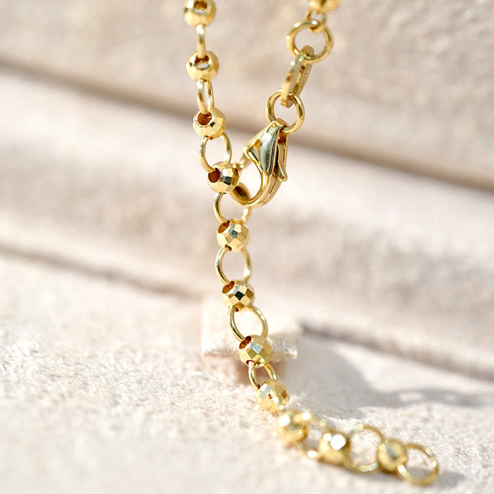 18K Solid Gold 6mm Round Cat's Eye Bead Beaded Bracelet Charm Jewelry 7.1"