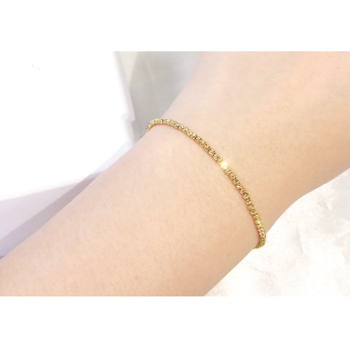 18K Solid Gold 2mm 3mm Round Laser Bead Beaded Bracelet Charm Jewelry 7.3" 7.5"