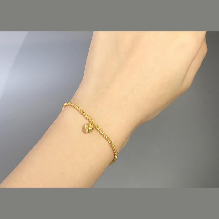 18K Solid Multicolor Gold Laser Bead Beaded Bracelet Heart Charm Jewelry 7.5"