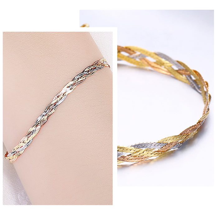 18K Solid Multicolor Gold Twist Braided Chain Bracelet Charm Jewelry 7.7"