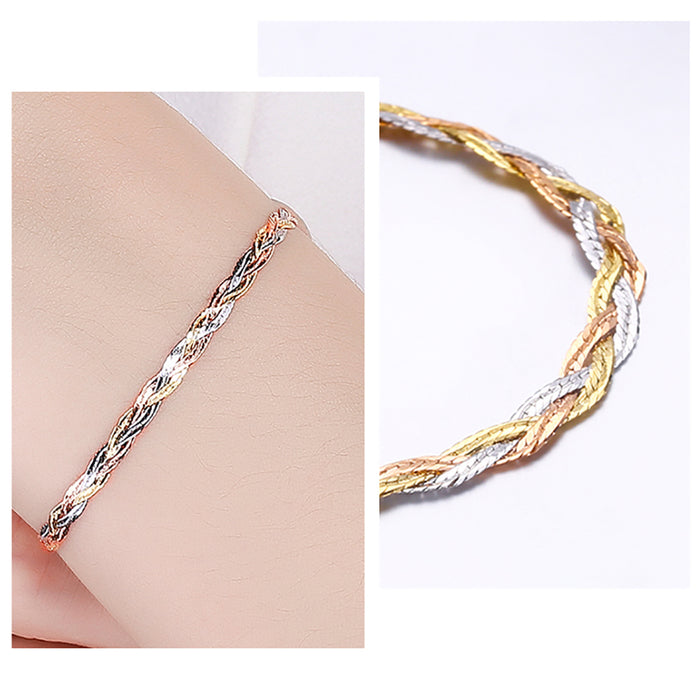 18K Solid Multicolor Gold Twist Braided Chain Bracelet Charm Jewelry 7.7"