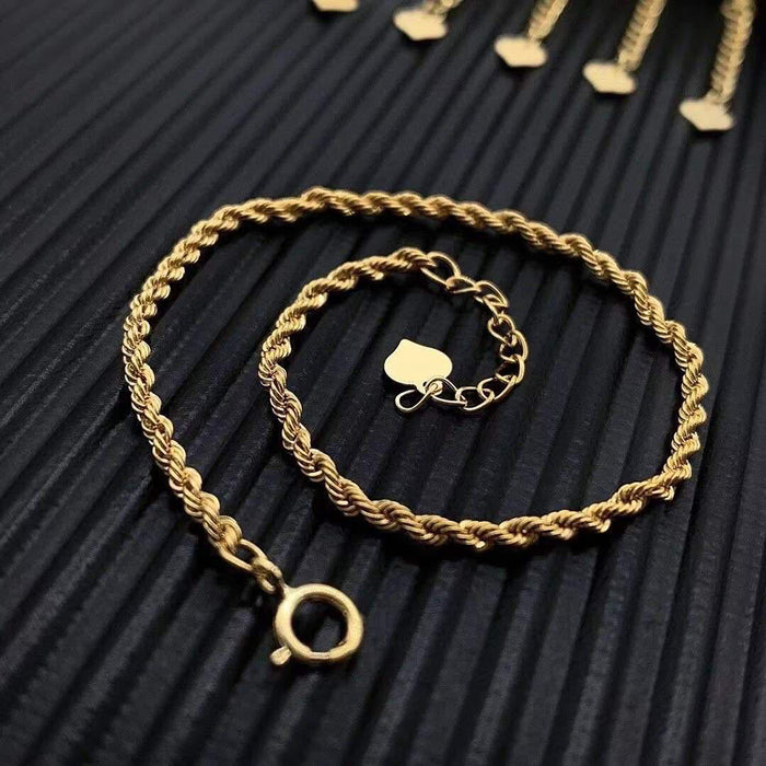 18K Solid Gold Braided Twist Chain Bracelet Heart Charm Jewelry 7.3"
