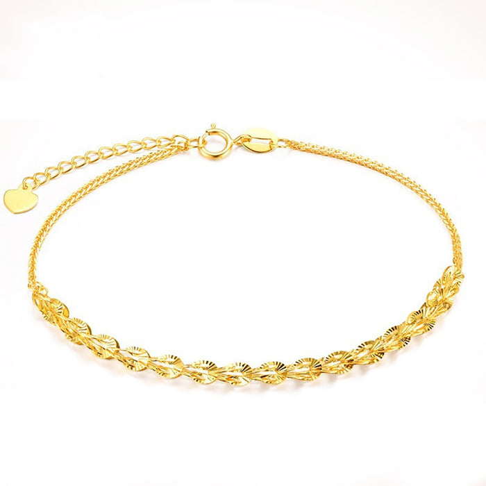 18K Solid Gold Phoenix Tail Chain Bracelet Heart Elegant Charm Jewelry 7.1"