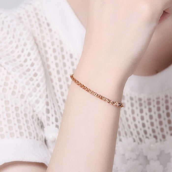 18K Solid Gold Phoenix Tail Chain Bracelet Heart Elegant Charm Jewelry 7.1"