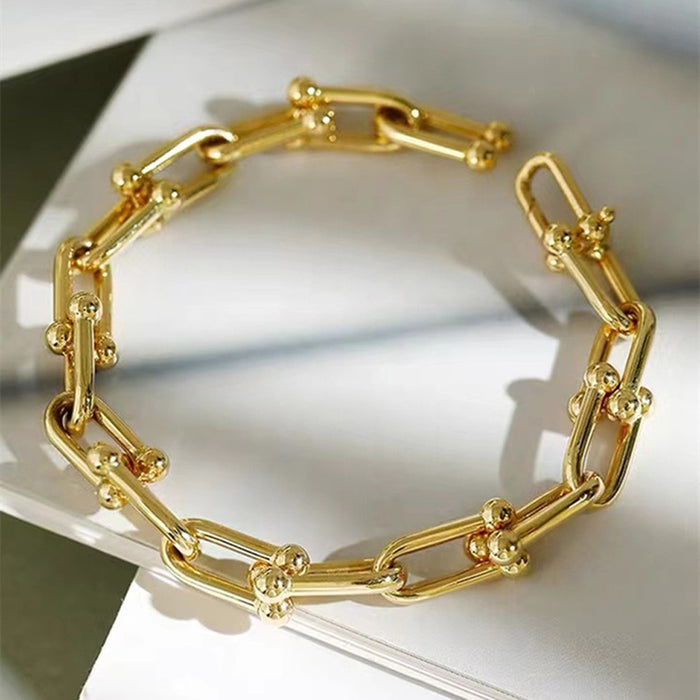18K Solid Gold Horseshoe Link Chain Bracelet U-Shape Charm Hot Jewelry 7.1" - 9.1"