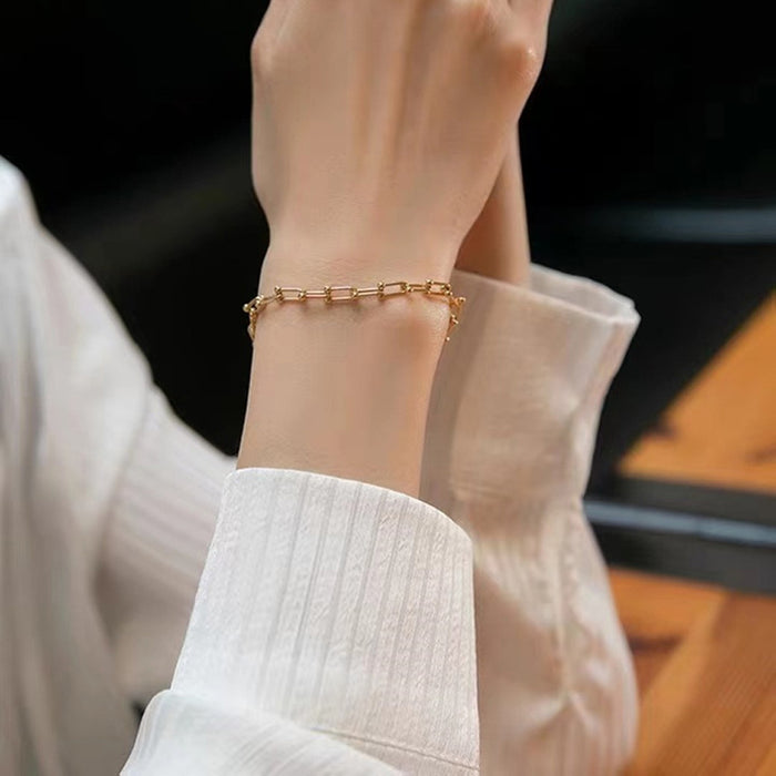 18K Solid Gold Horseshoe Link Chain Bracelet U-Shape Charm Hot Jewelry 7.1" - 9.1"