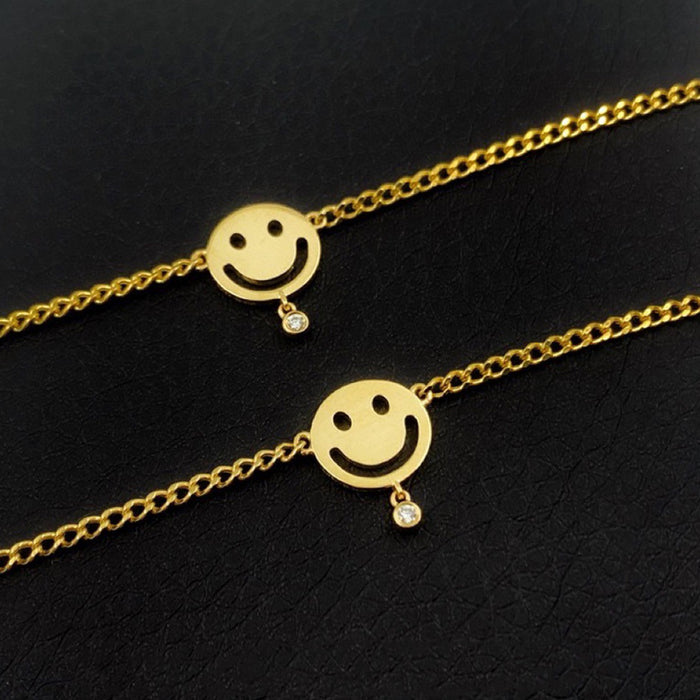 18K Solid Gold Natural Diamond Bracelet Miami Cuban Chain Smiling Face Jewelry