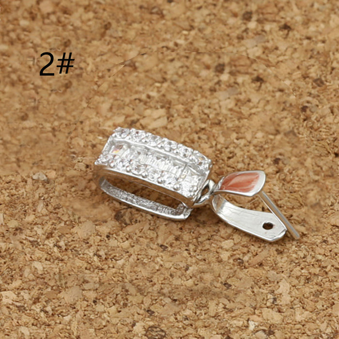 2Pcs 925 Sterling Silver Clip DIY Necklace Bail Clasp Pendant Connector Cubic Zirconia