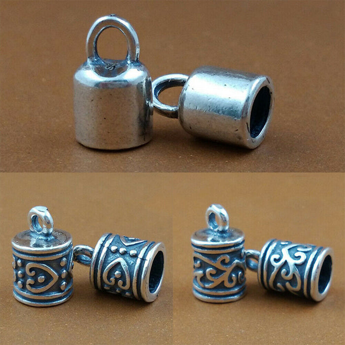 2Pcs 925 Sterling Silver DIY Clasp Connector Cord End Caps Bracelet Necklace