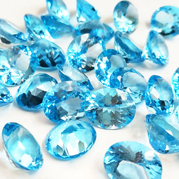 10Pcs/Set Natural AAA Swiss Blue Topaz Oval Faceted Cut Loose Gem Wholesale