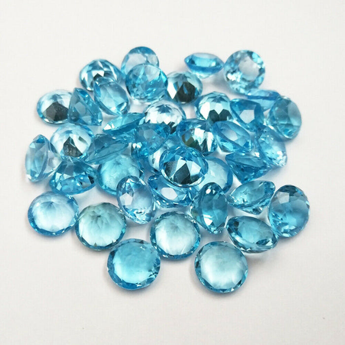 10Pcs/Set 1mm-9mm Natural AAA Swiss Blue Topaz Round Faceted Cut Loose Gemstone Wholesale
