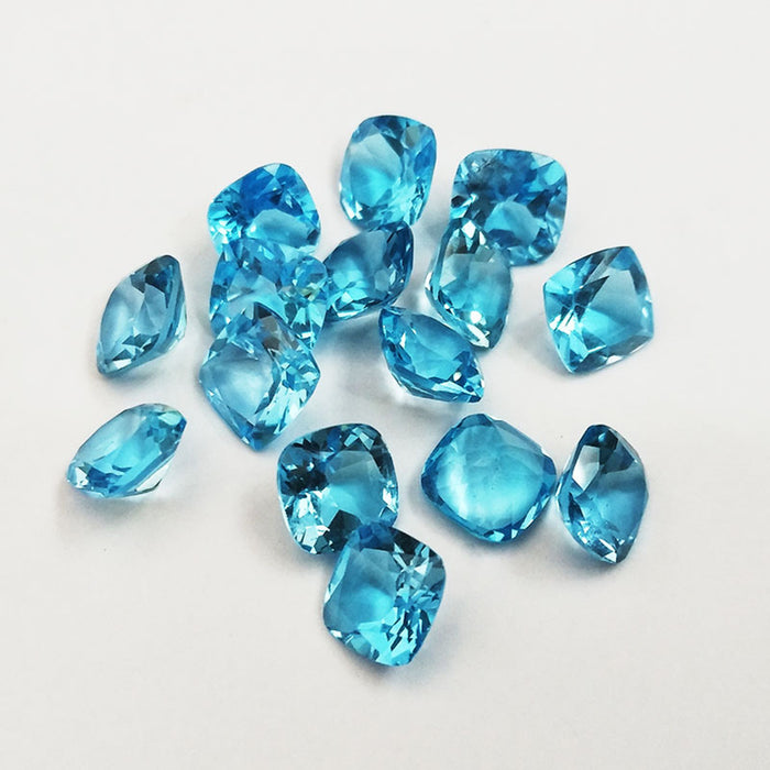 5Pcs/Set 6/7/8mm Natural AAA Swiss Blue Topaz Square Faceted Cut Loose Gemstone Wholesale