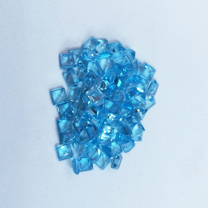 10Pcs/Set Natural AAA Swiss Blue Topaz Square Loose Gemstone Wholesale