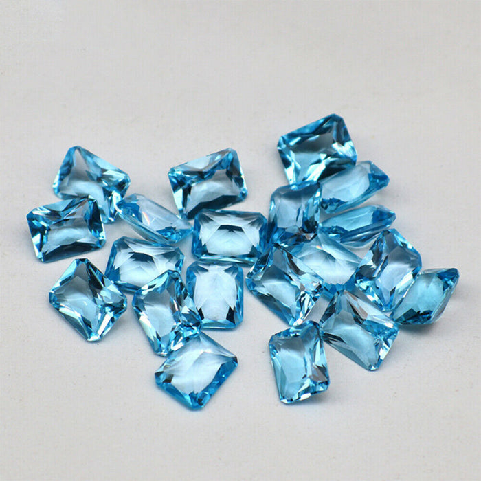 5Pcs/Set Natural AAA Swiss Blue Topaz Octagon Cut Faceted Loose Gemstone Wholesale