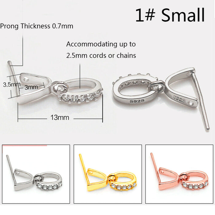 5Pcs 925 Sterling Silver Pinch Clip Bail Clasp CZ Pendant Connector DIY 18K Gold Plated