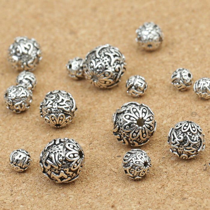 10Pcs 6-14mm 925 Sterling Silver Round Spacers Beads DIY Necklace Bracelet Making Parts