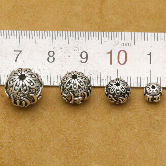 10Pcs 6-14mm 925 Sterling Silver Round Spacers Beads DIY Necklace Bracelet Making Parts