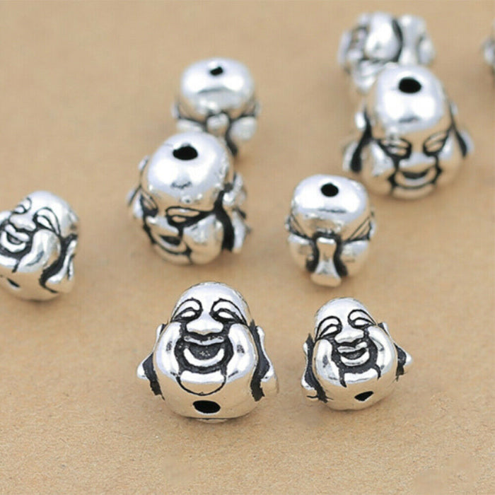 3Pcs 925 Sterling Silver Happy Buddha Spacers Beads DIY Making Parts